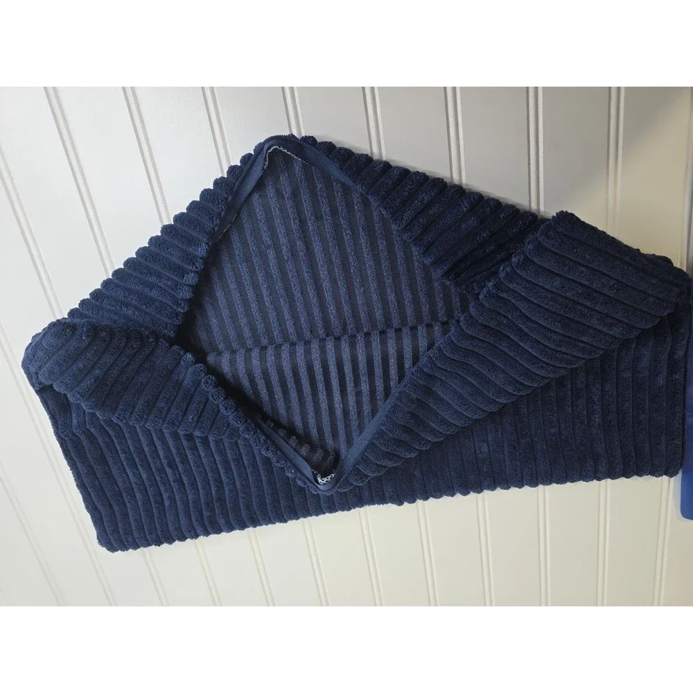Cozy Navy Blue Striped Corduroy Pillow Covers for Sofa & Bedroom 12x20 Inches